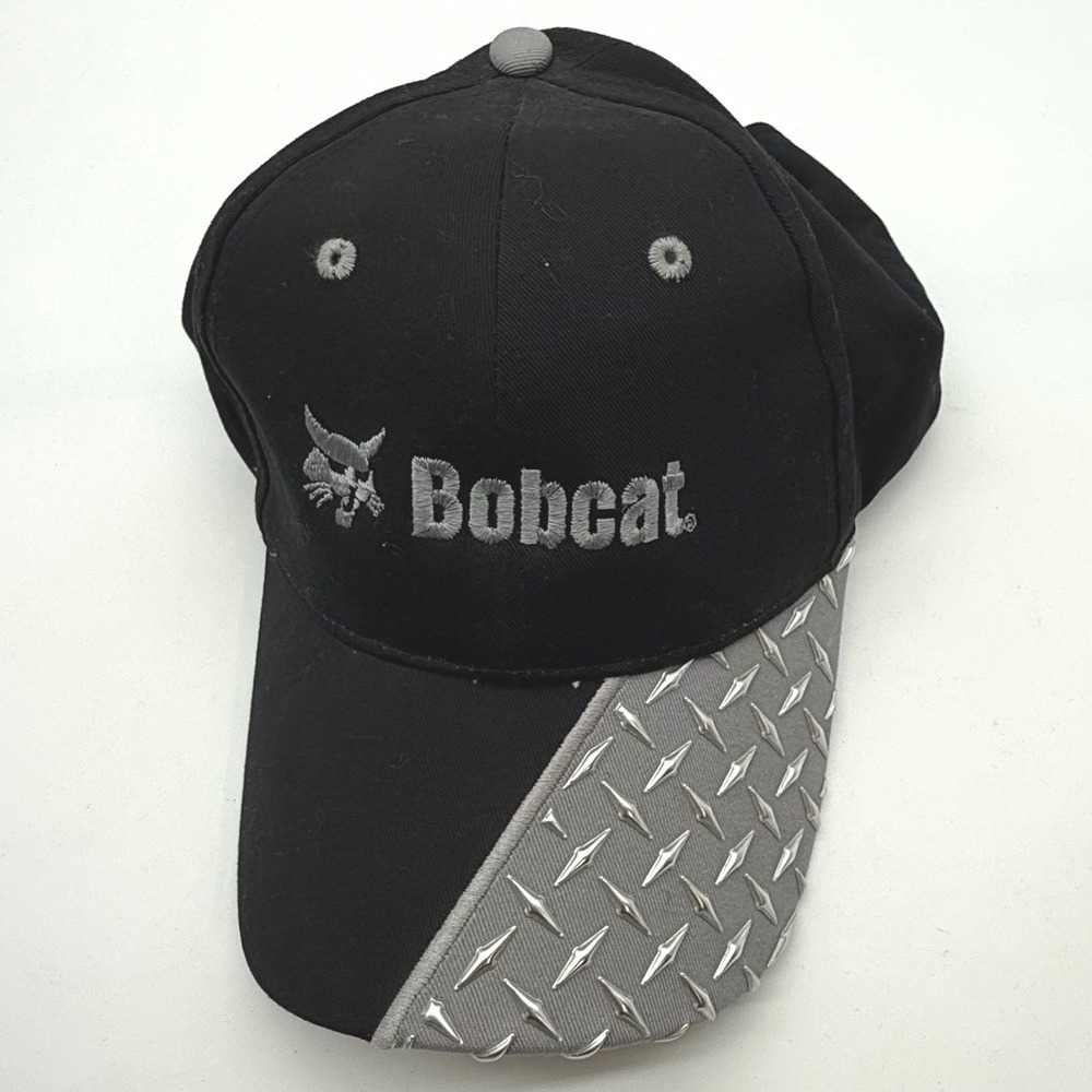 Bobcat Construction Hat Cap America Black Gray Diamond Plate Brim Trucker street